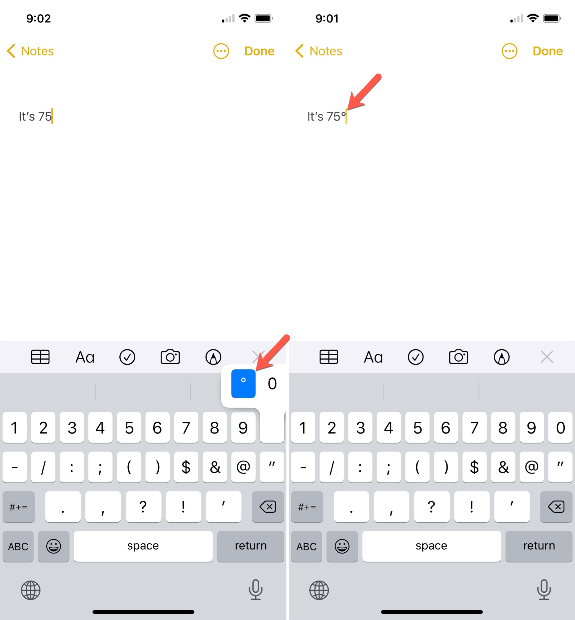 Kontinent Udelade Reception How to type the degree° symbol on iPhone, iPad, and Mac