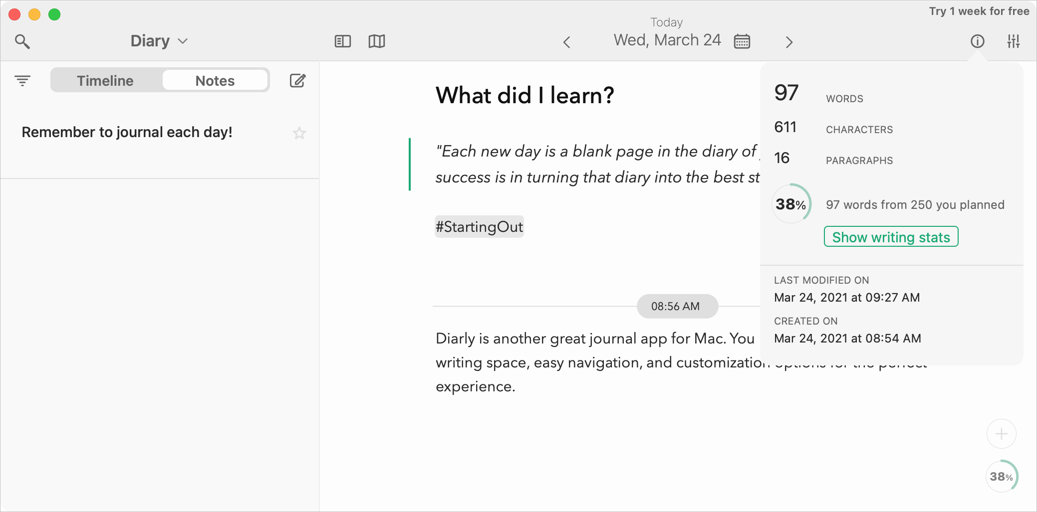 Diarly Journal App for Mac
