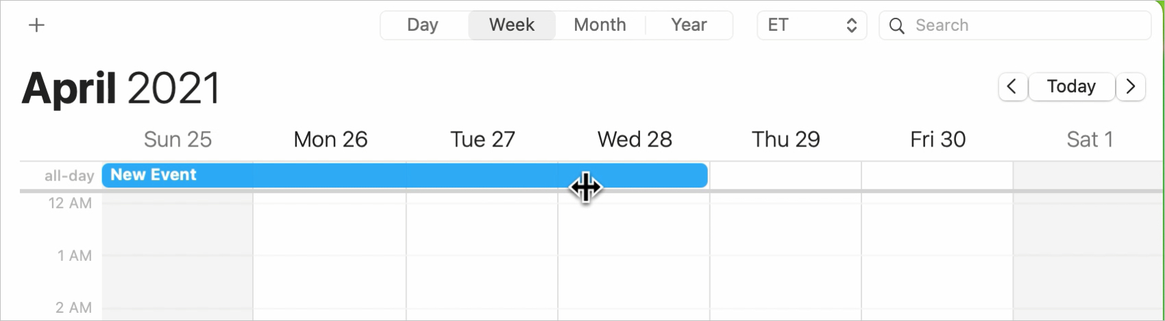 Drag to Create a Multi-Day Event in Calendar on Mac