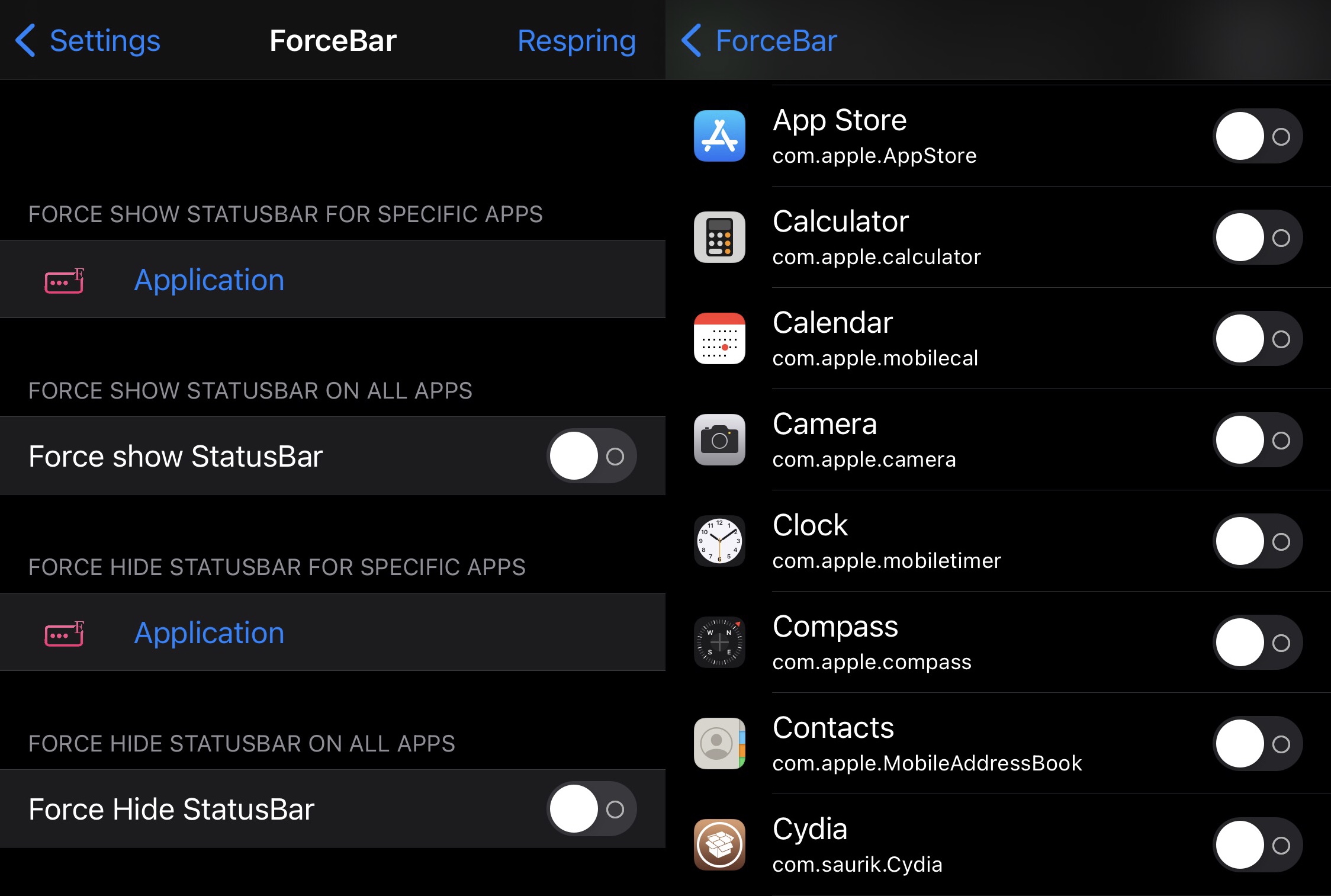 You can use ForceBar to hide or show the Status Bar in specific apps.