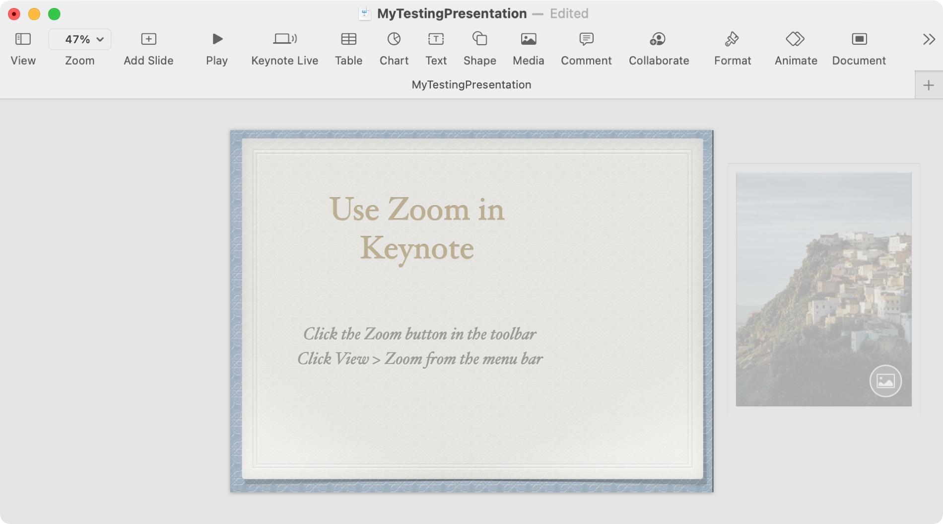 Keynote Zoom to Fit Content on Mac