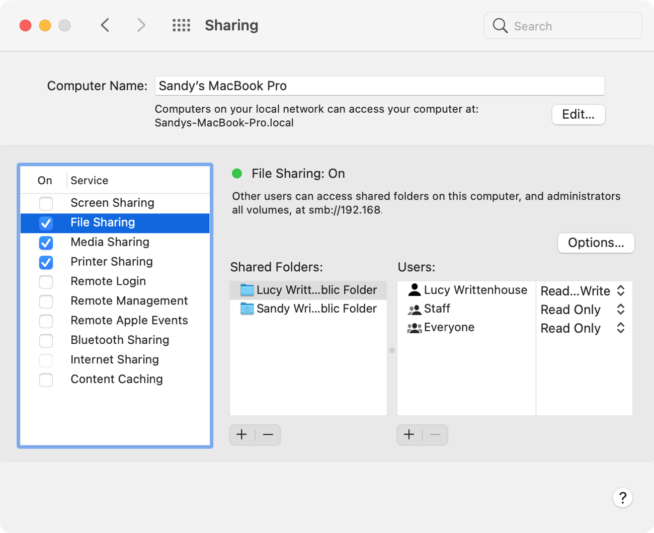 Preferences, File Sharing on Mac to Share Files