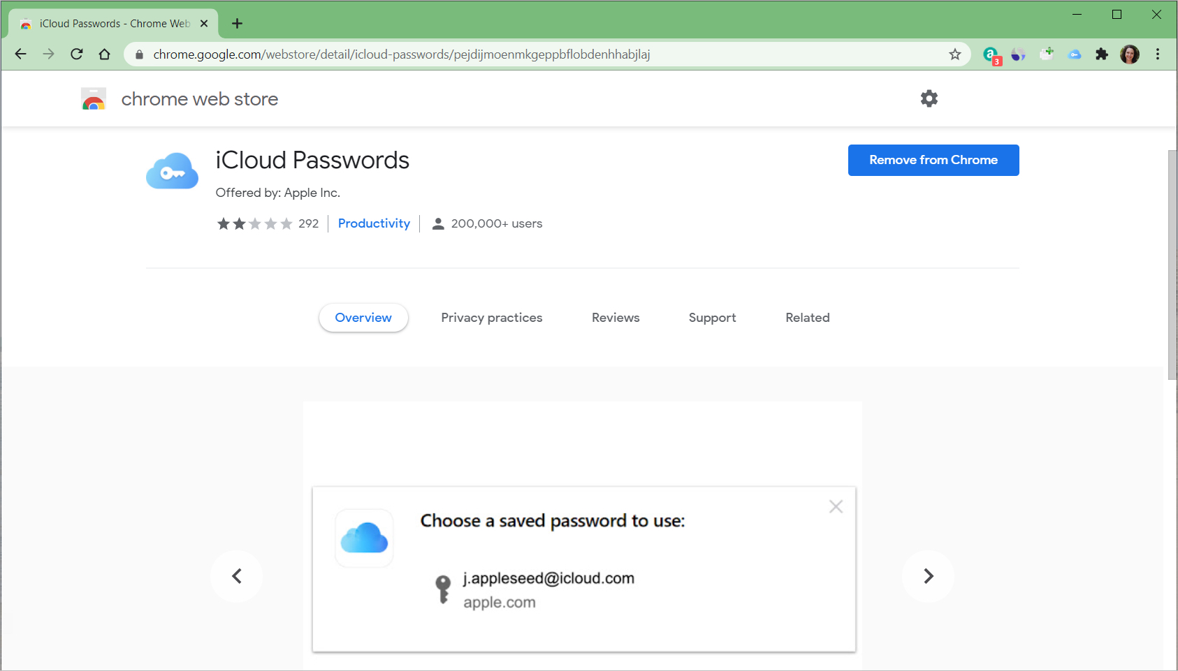 iCloud Passwords Chrome Extension on Windows