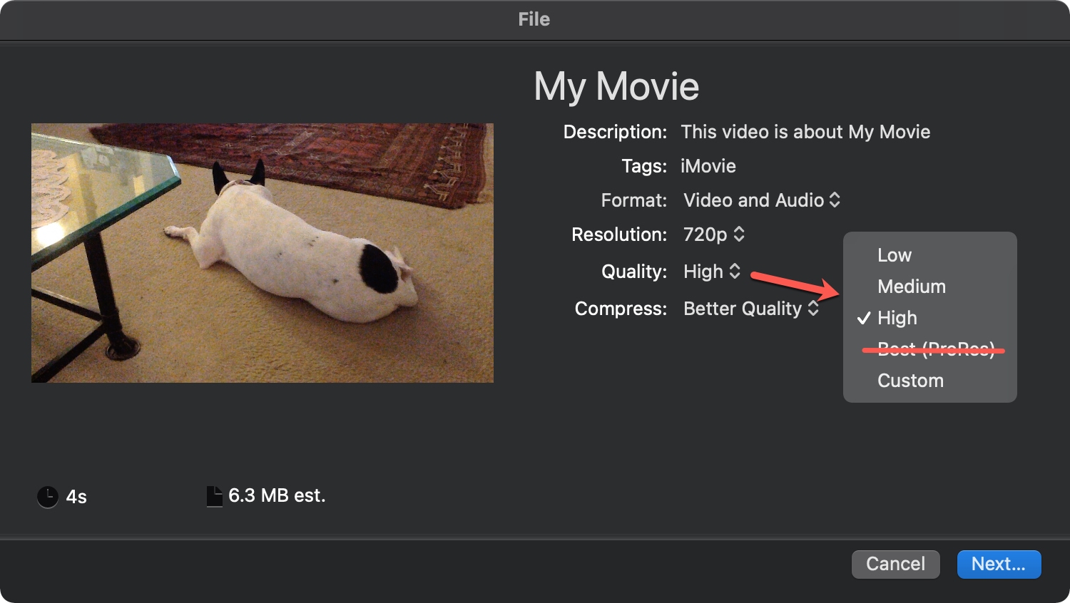 to share a movie as an MP4 iMovie Mac