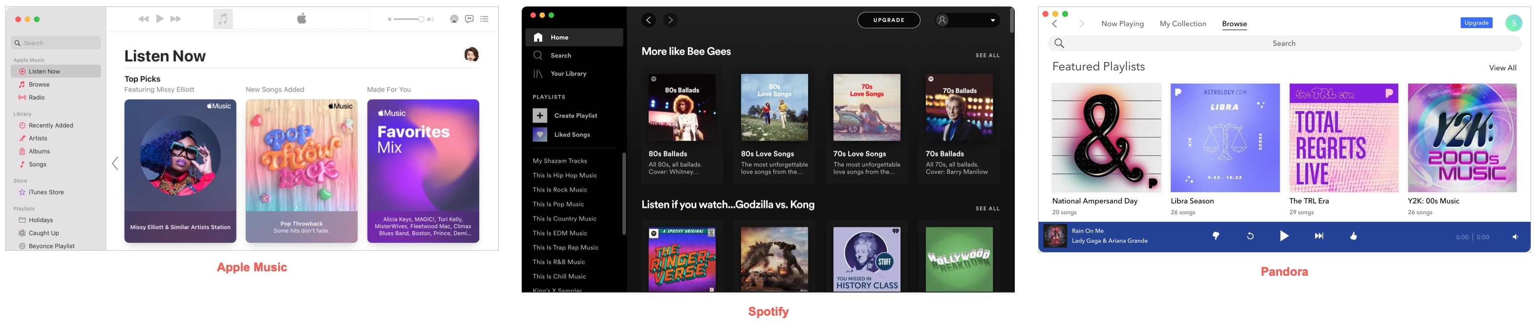 Apple Music, Spotify and Pandora on Mac