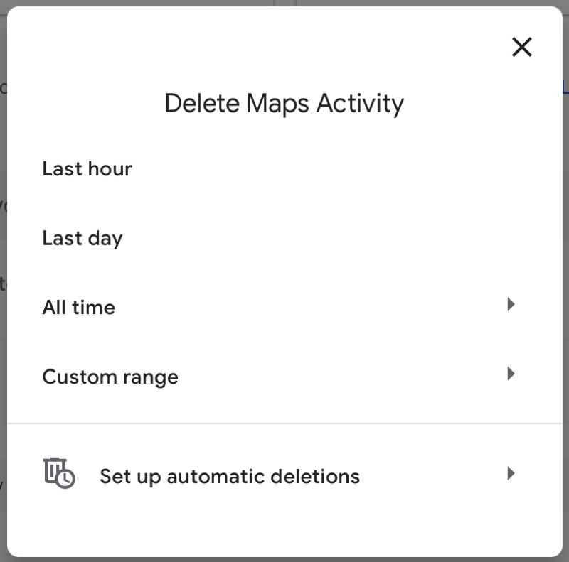 Google Maps Delete History Filter on the Web