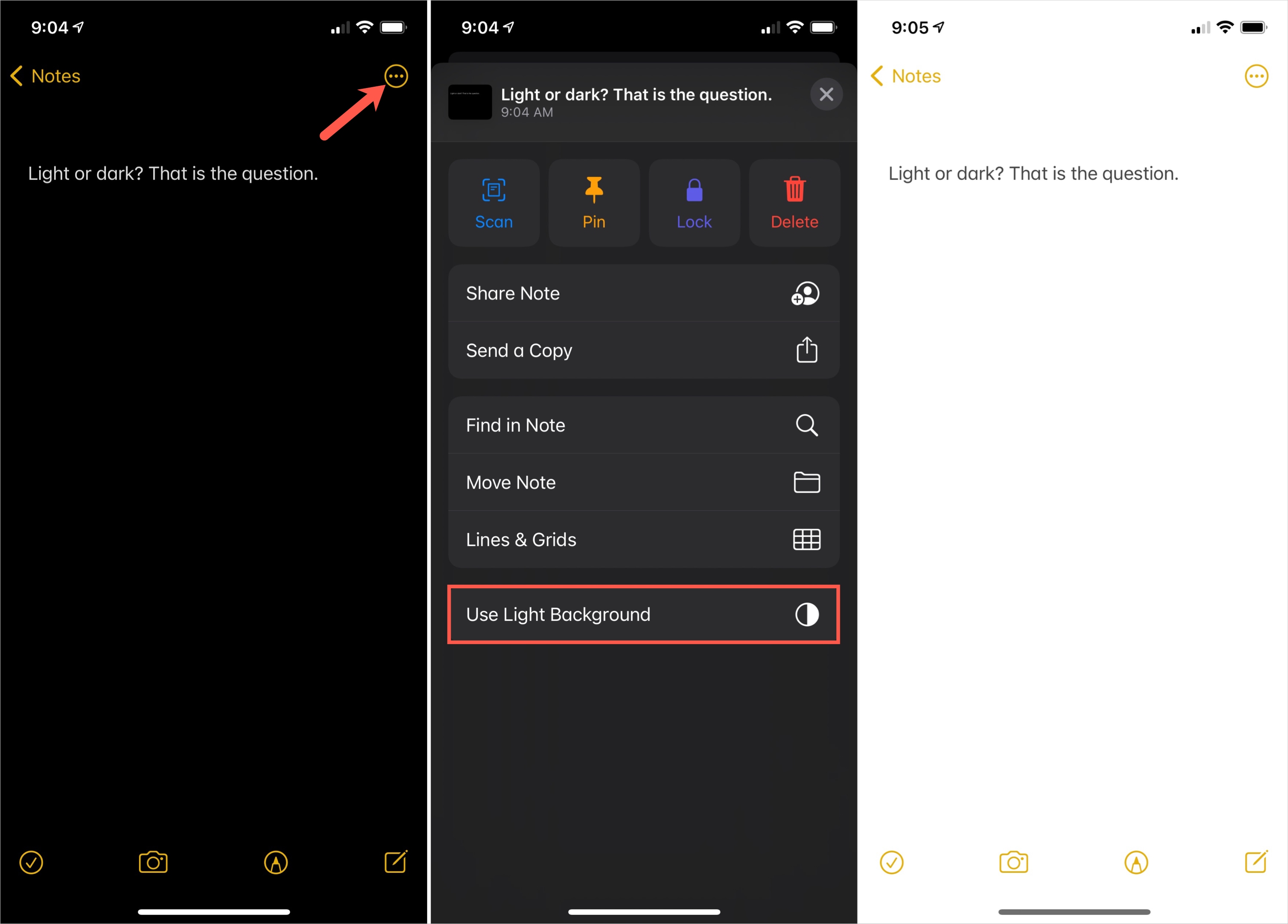 Notes Background Light in Dark Mode on iPhone
