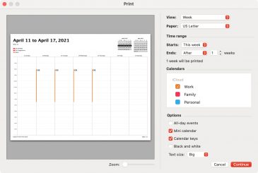 How to print all or selected Calendar events from Mac
