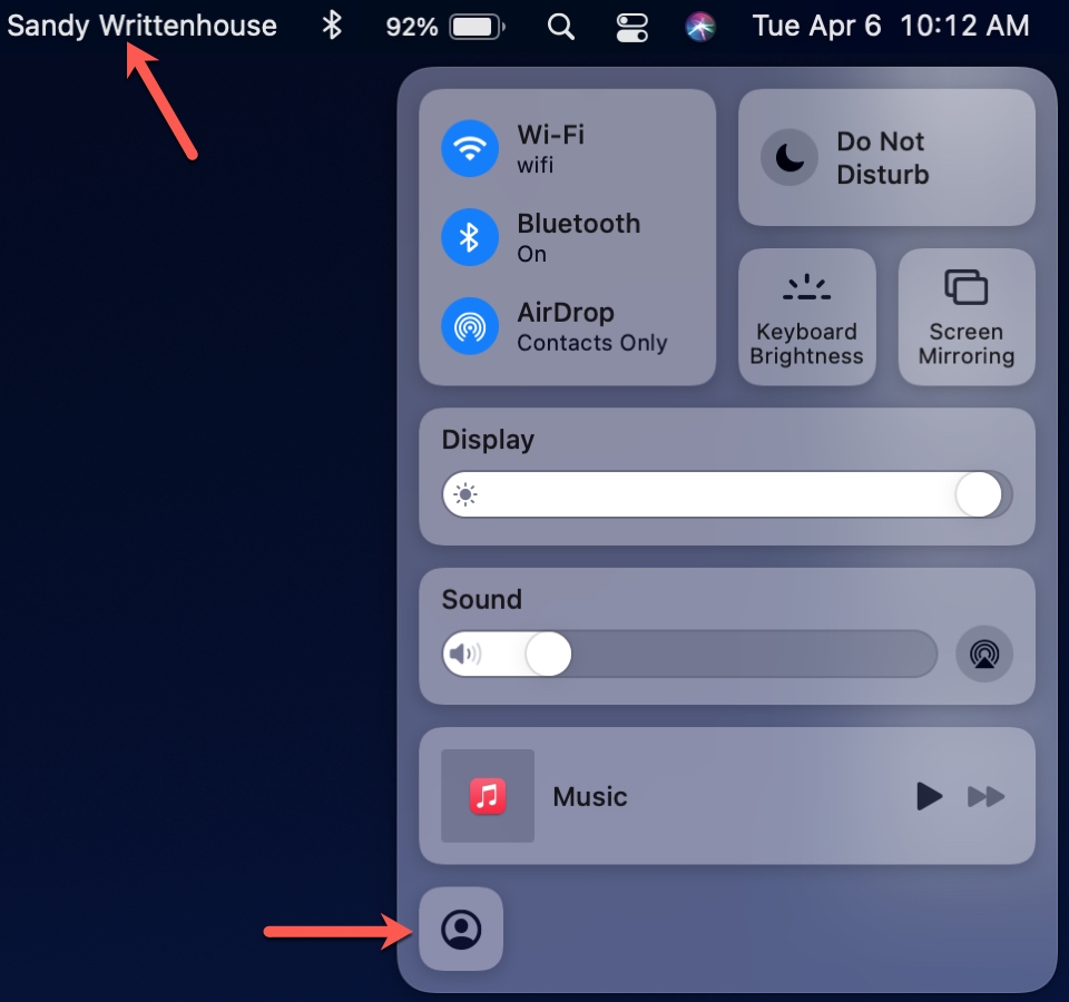 Switch Users from the Mac Menu Bar and Control Center