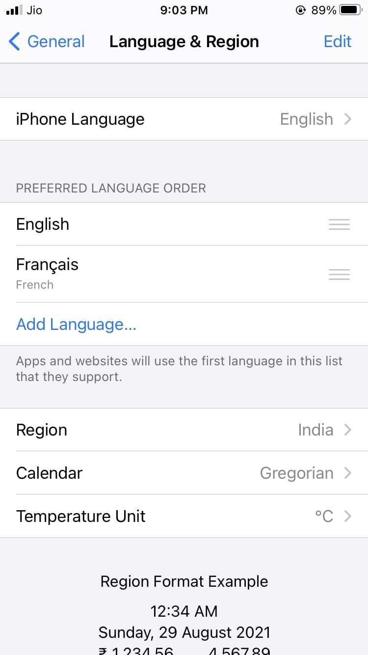 second language iOS