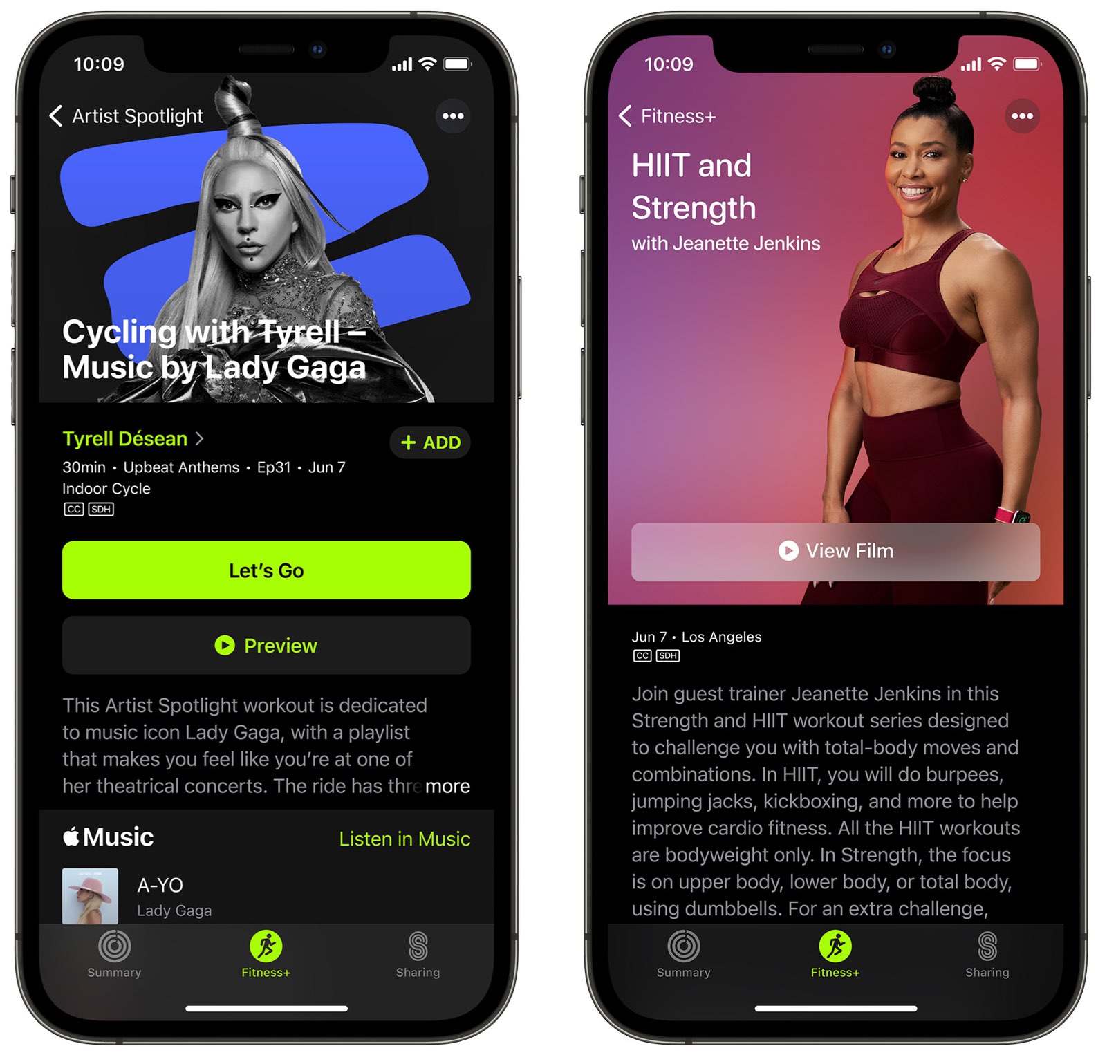 Promotional graphics showing the Artist Spotlight feature on Apple Fitness+ on iPhone