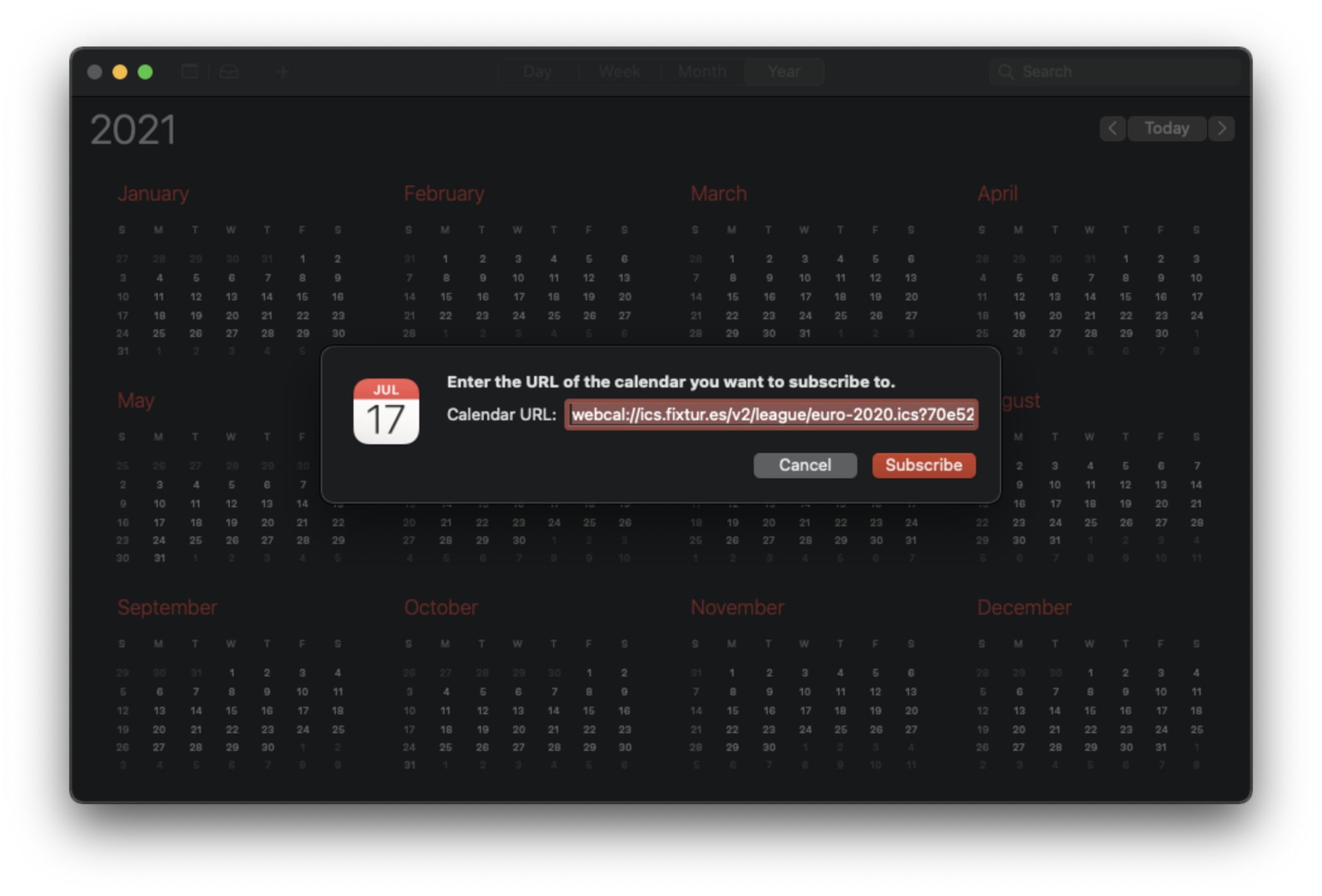 Add subscription Calendar Mac