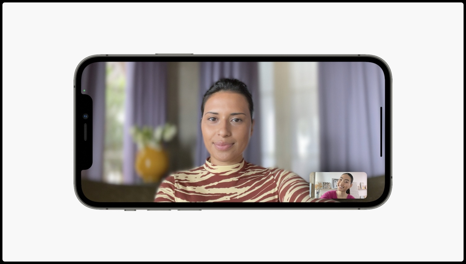 Apple's WWDC21 slide showing FaceTime Portrait video on iPhone