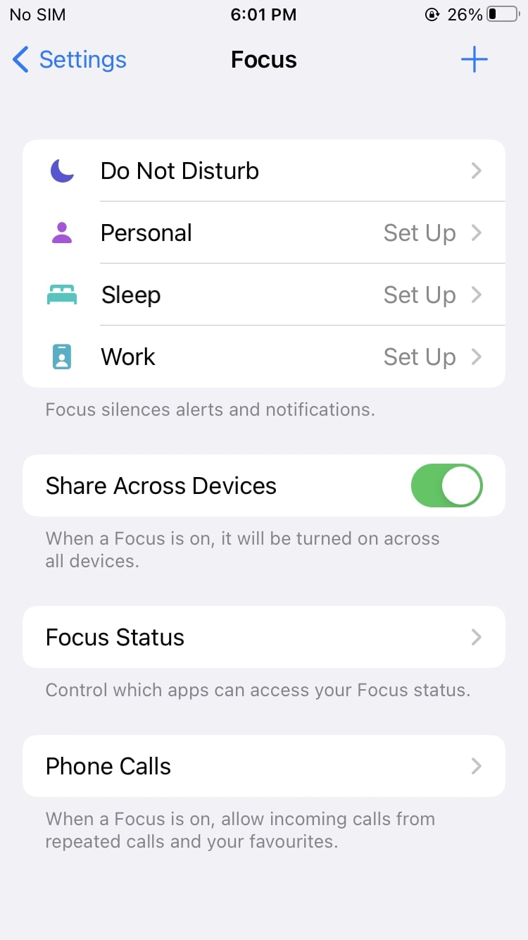 Focus Settings iOS 15