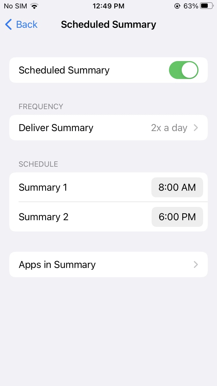 Scheduled Summary iOS 15