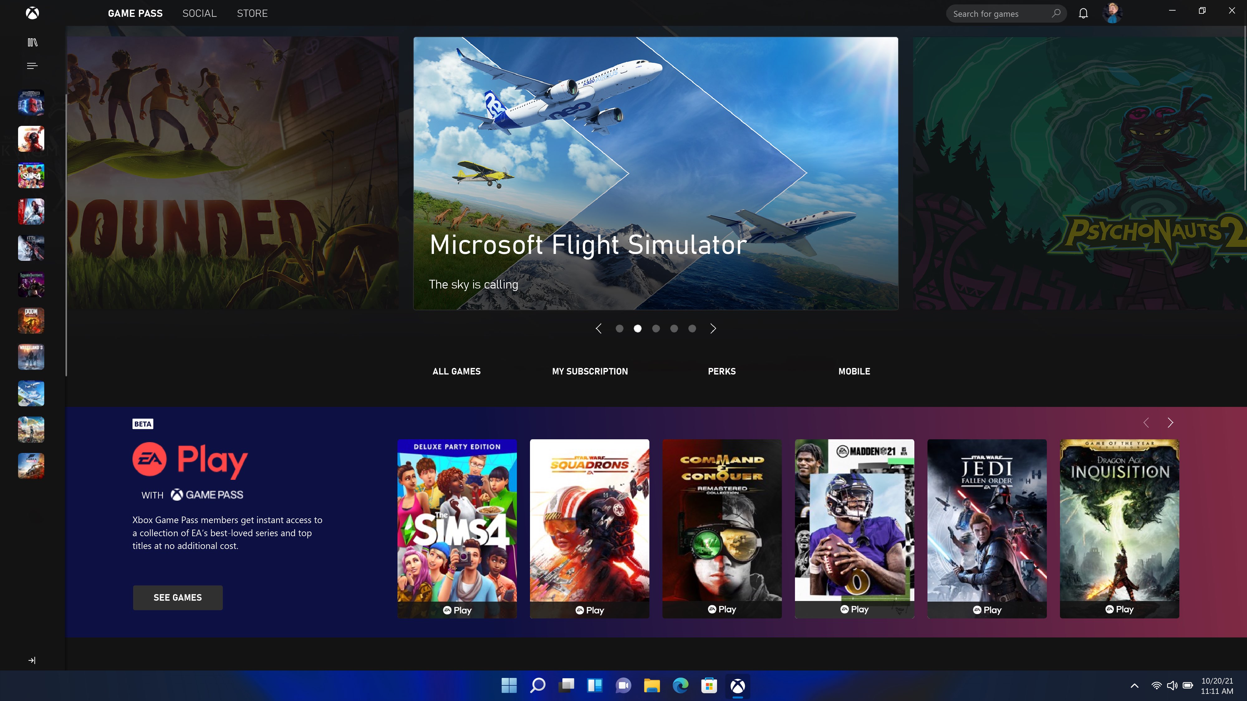 A screenshot showing Microsoft Store with Xbox Game Pass on Windows 11