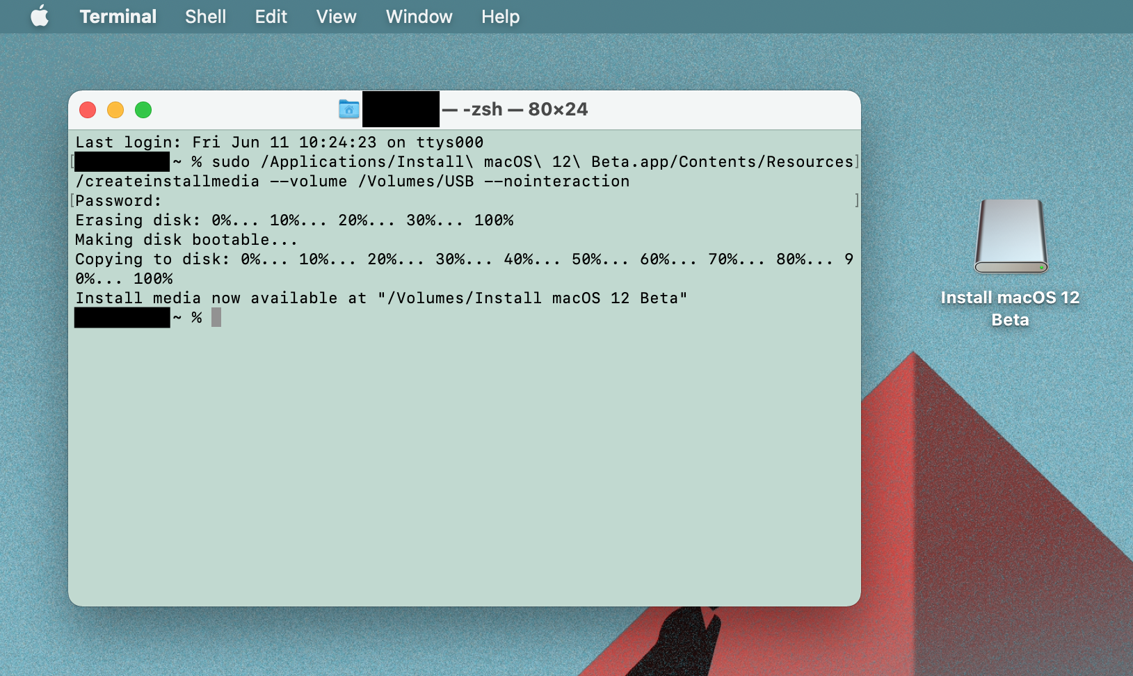 Using Terminal to create macOS Monterey bootable drive