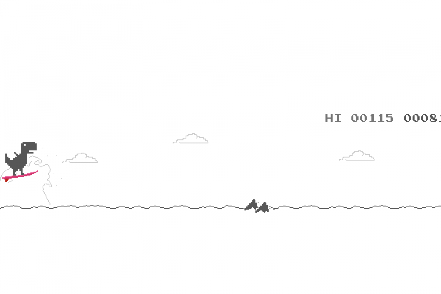 A Mac screenshot of Olympic mode in Google Chrome's hidden dinosaur jumping game