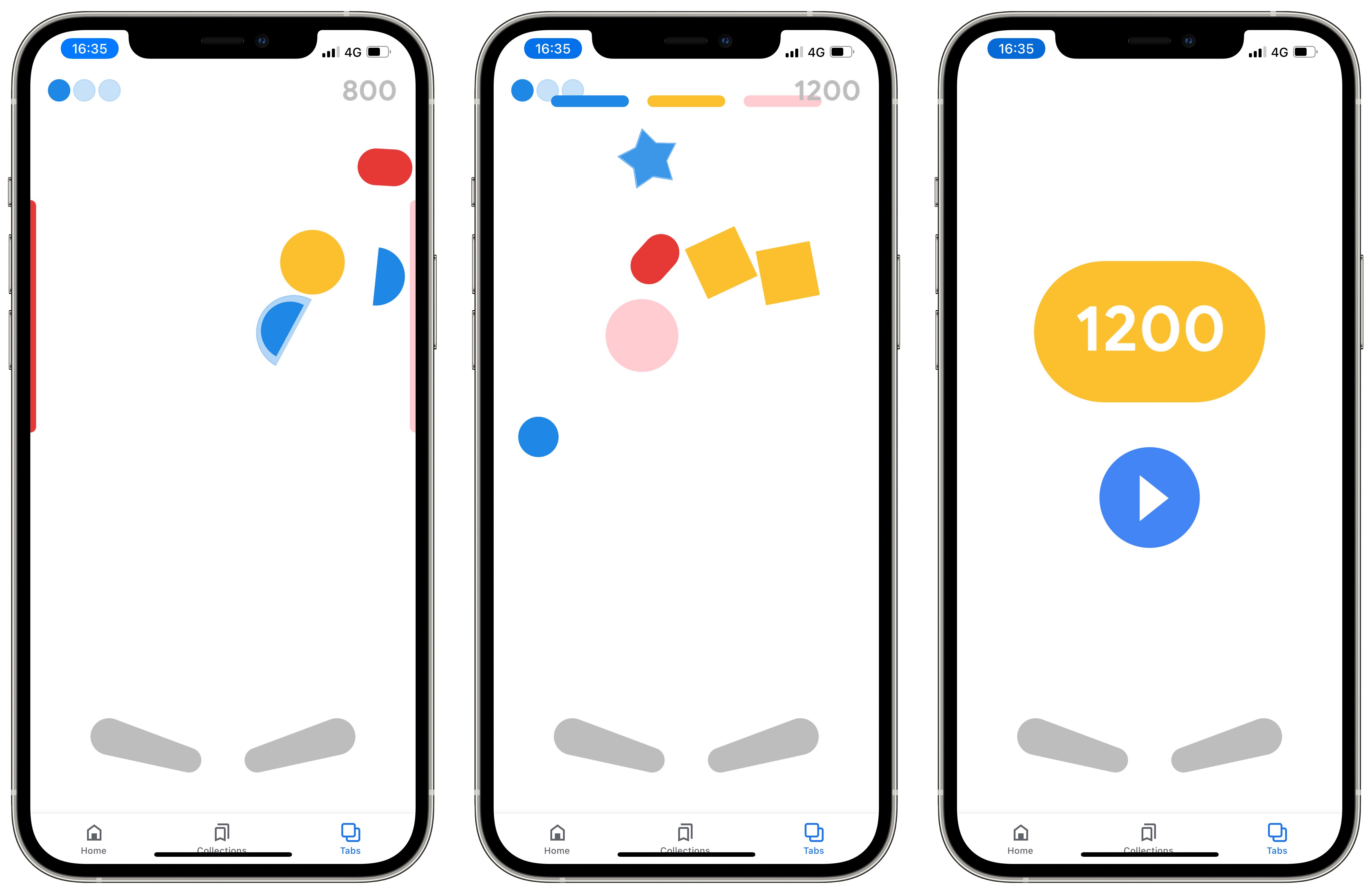 Screenshots showing Google's Easter egg pinball game in its iOS app on iPhone