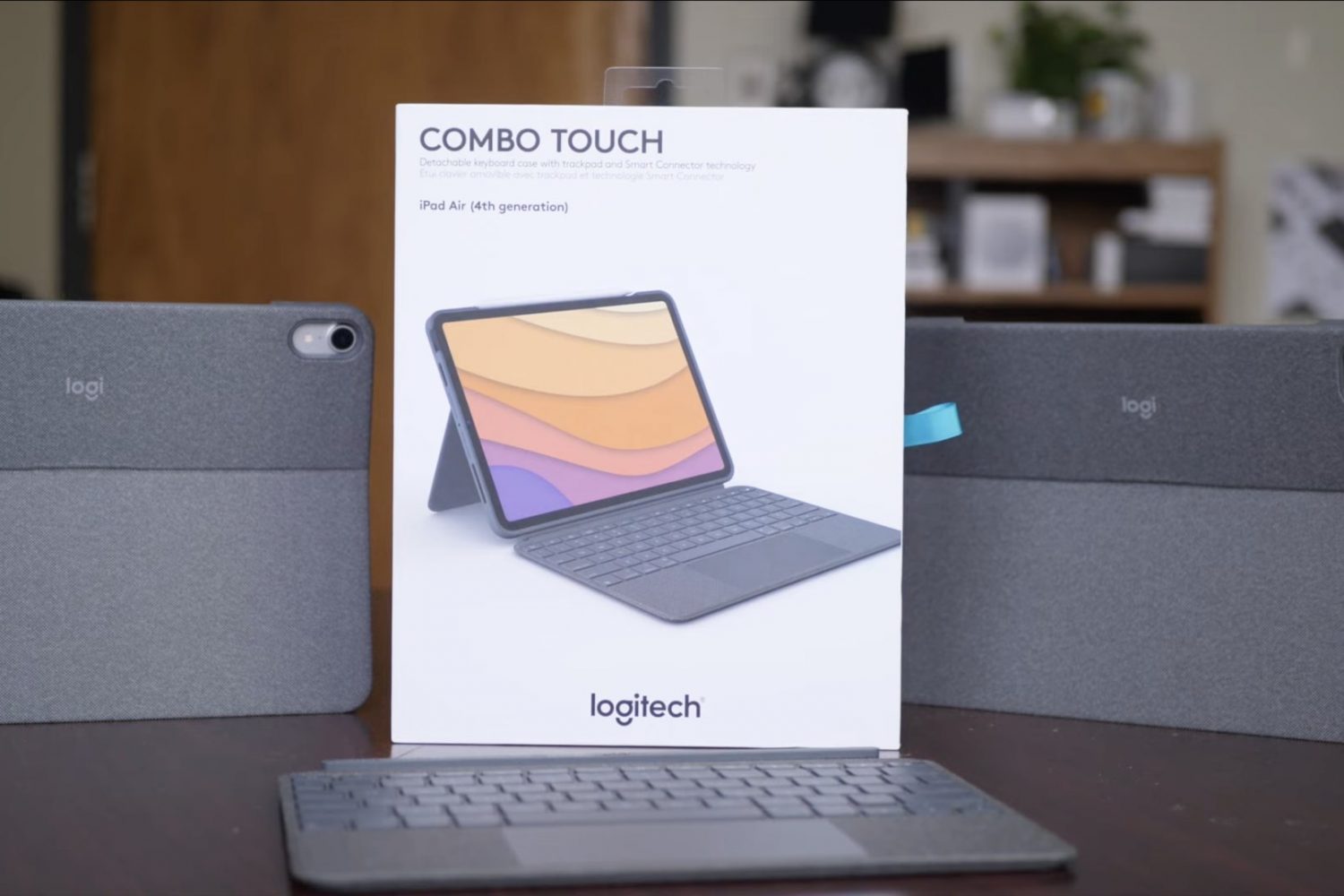 A photo showing packaging of Logitech's Combo Keyboard accessory for iPad Air 4