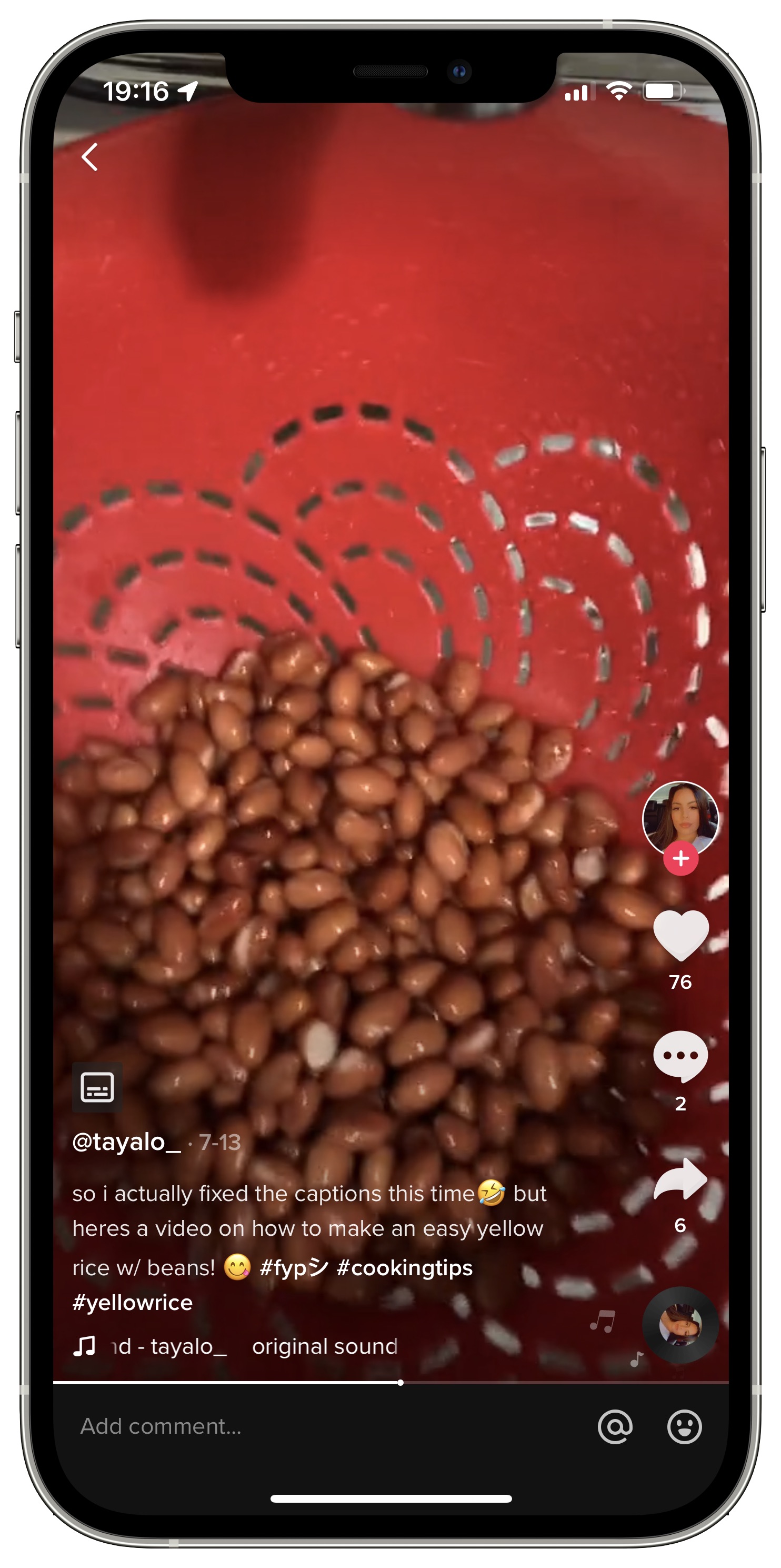 iPhone screenshot of TikTok showing the Hide Captions bubble option