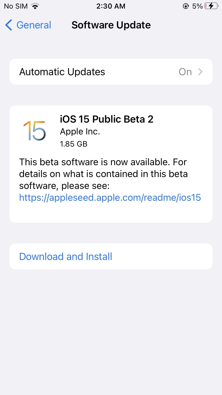 iOS 15 public beta download