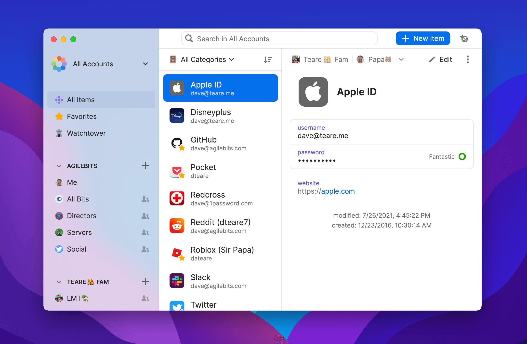 A Mac screenshot showing the All Items sidebar in 1Password 8 for Mac