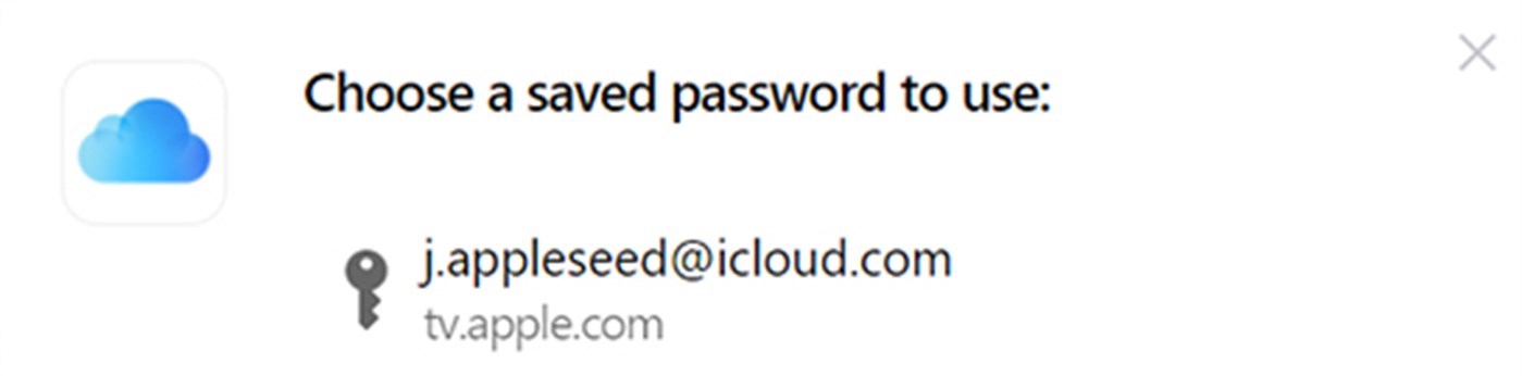 A screenshot showing an autofill feature for iCloud Passwords with the Chrome extension