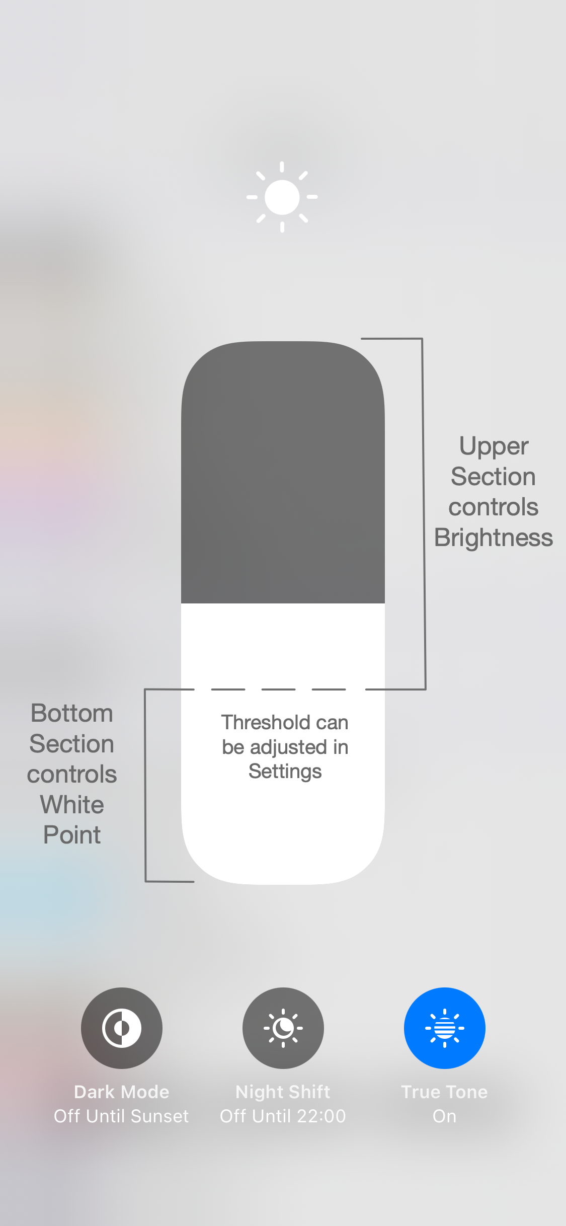 Aktivieren Sie die iOS-Funktion „Weißpunkt reduzieren“ im Helligkeitsregler des Kontrollzentrums.