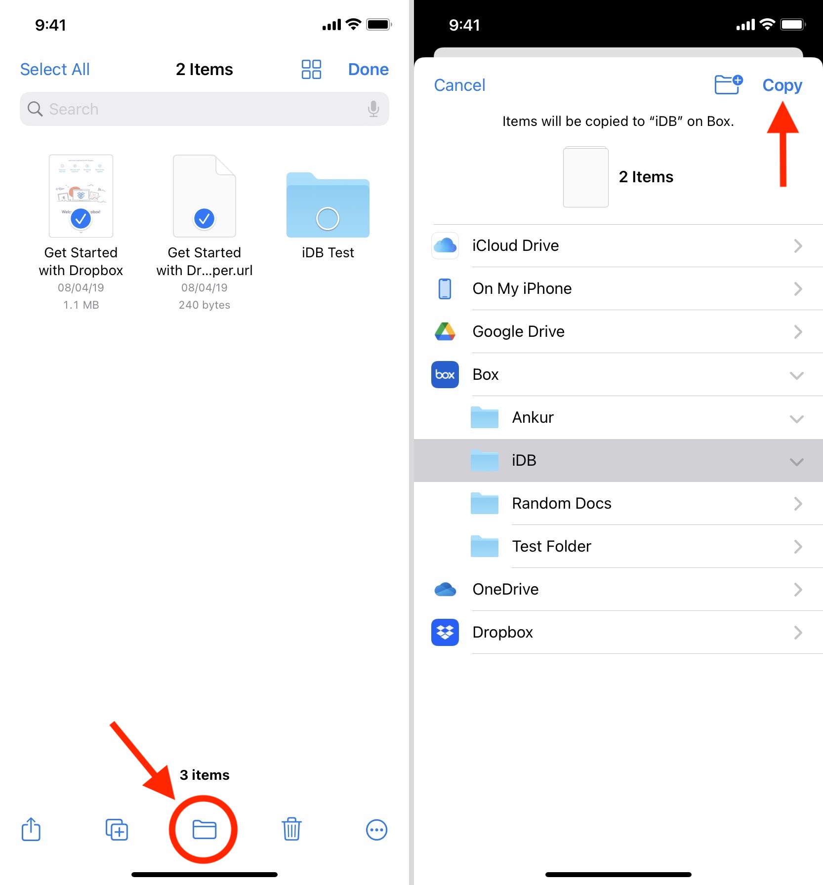 How to copy files from one location to another in iPhone iPad Files app