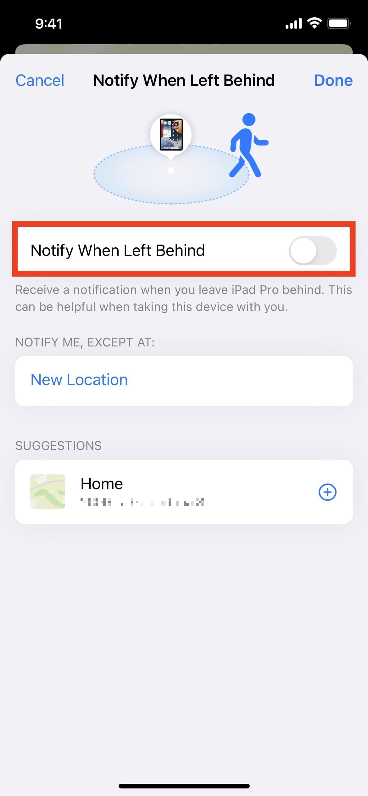Turn off Notify When Left Behind in Find My app on iPhone in iOS 15