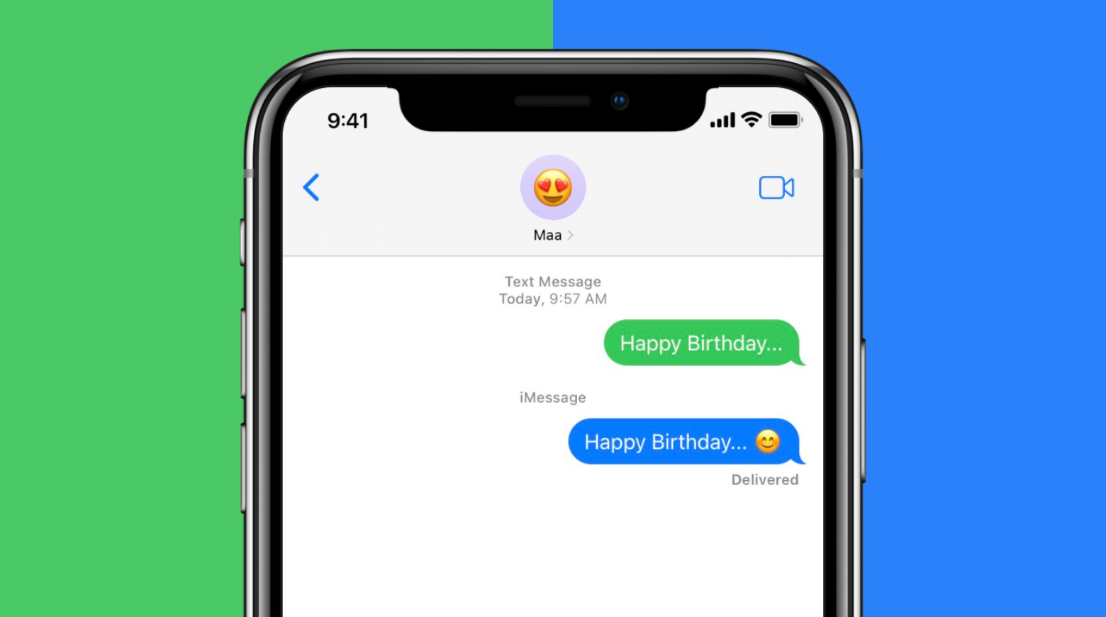 Blue and green chat bubbles in the iPhone Messages app