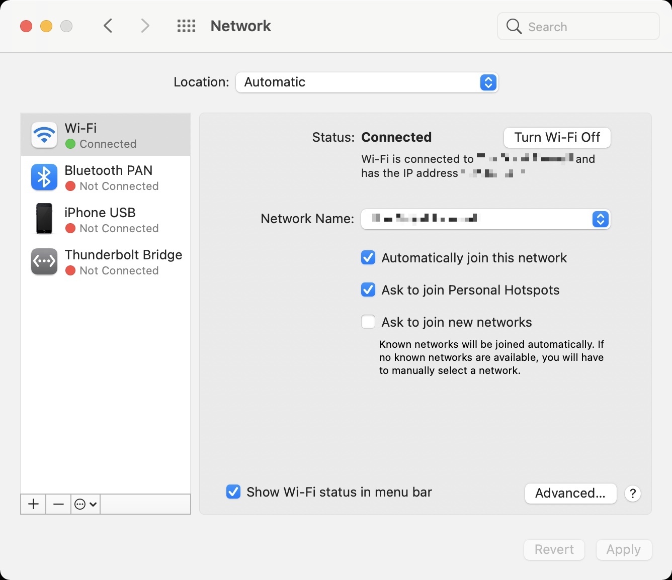 Check Network connections status in Mac System Preferences