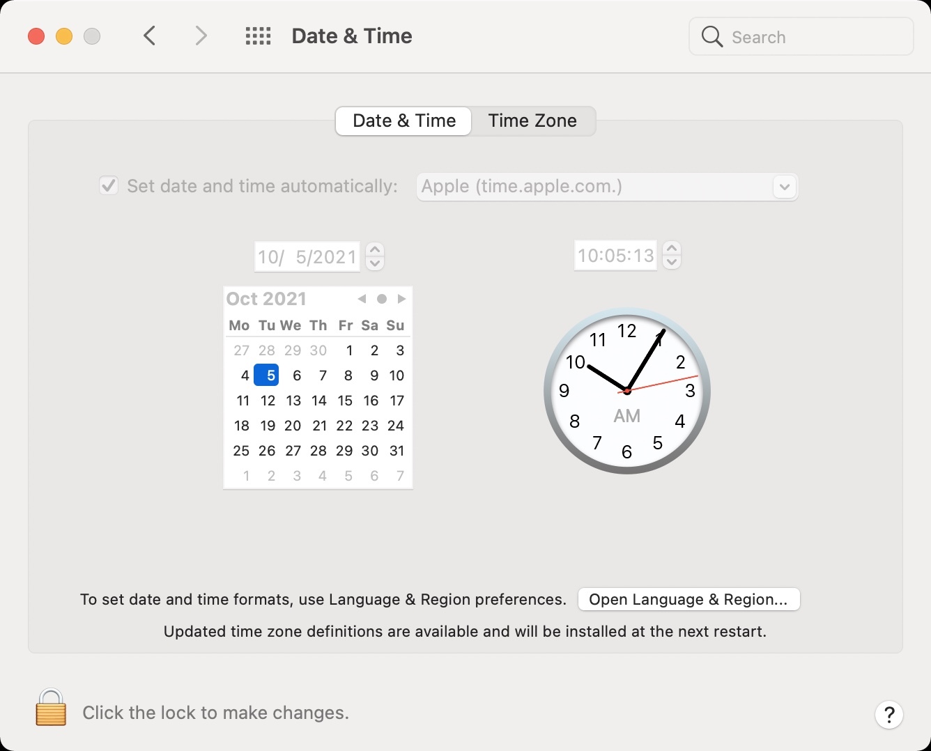 Date and Time Settings in Mac System Preferences