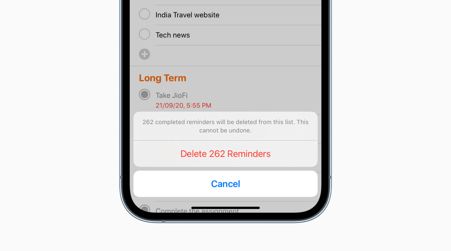 Delete completed reminders on iPhone