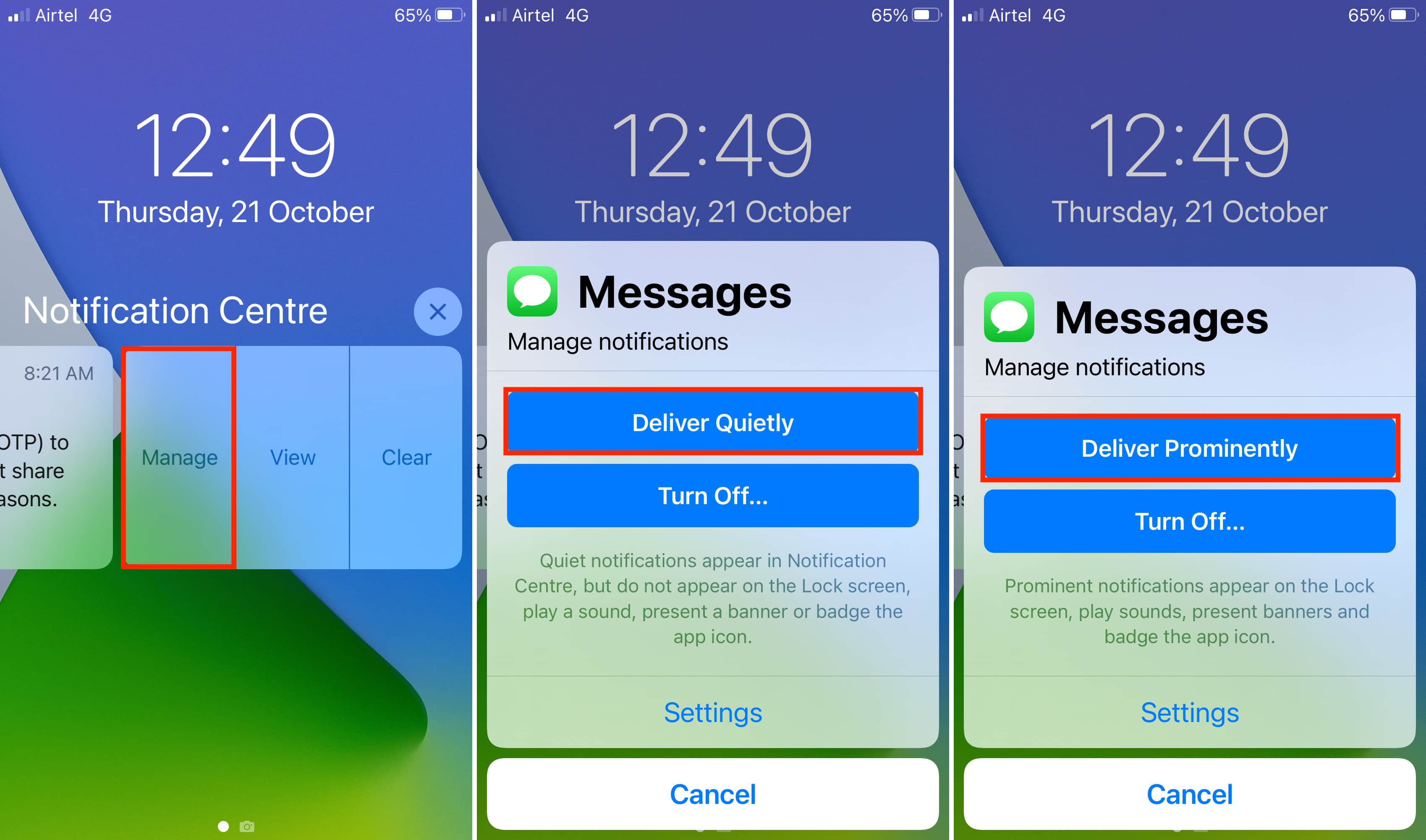 Deliver Quietly on iPhone in iOS 14 and earlier