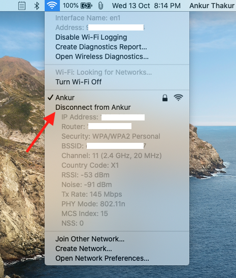 Disconnect from connected Wi-Fi on Mac