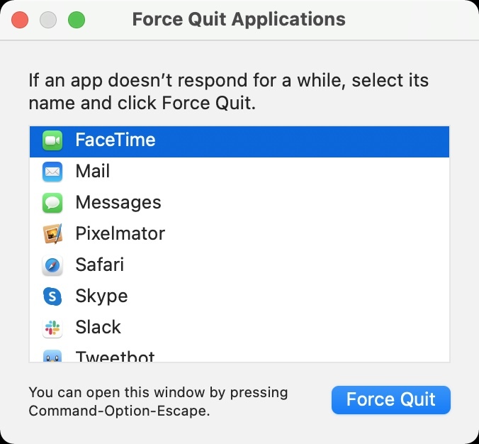 Force Quit Window in Mac