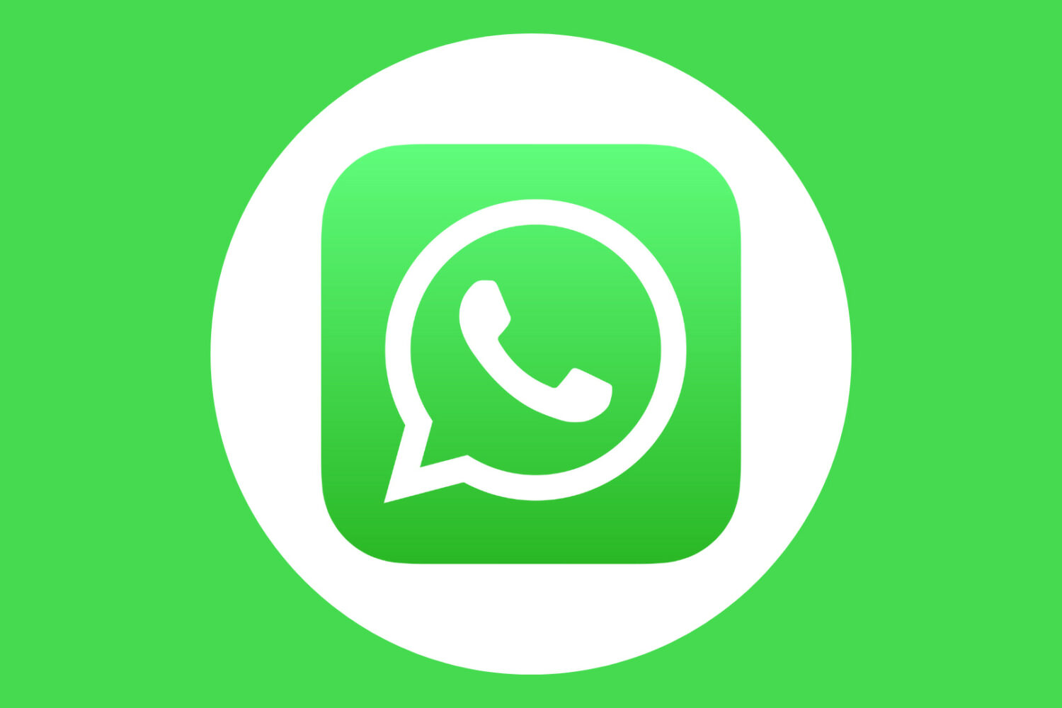 The icon of the WhatsApp mobile app inside a solid white circle, set against an all-green background