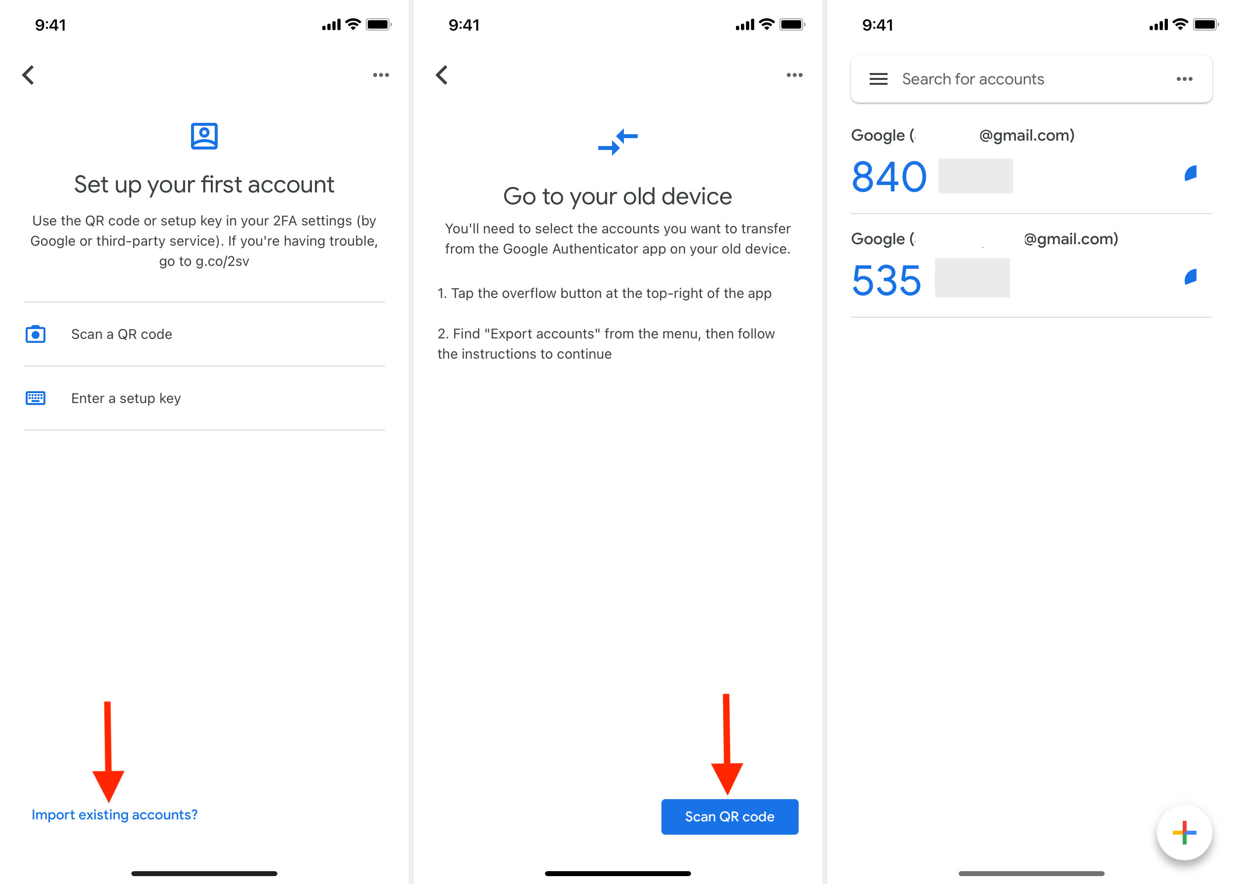 Import 2FA Accounts in Google Authenticator on new iPhone