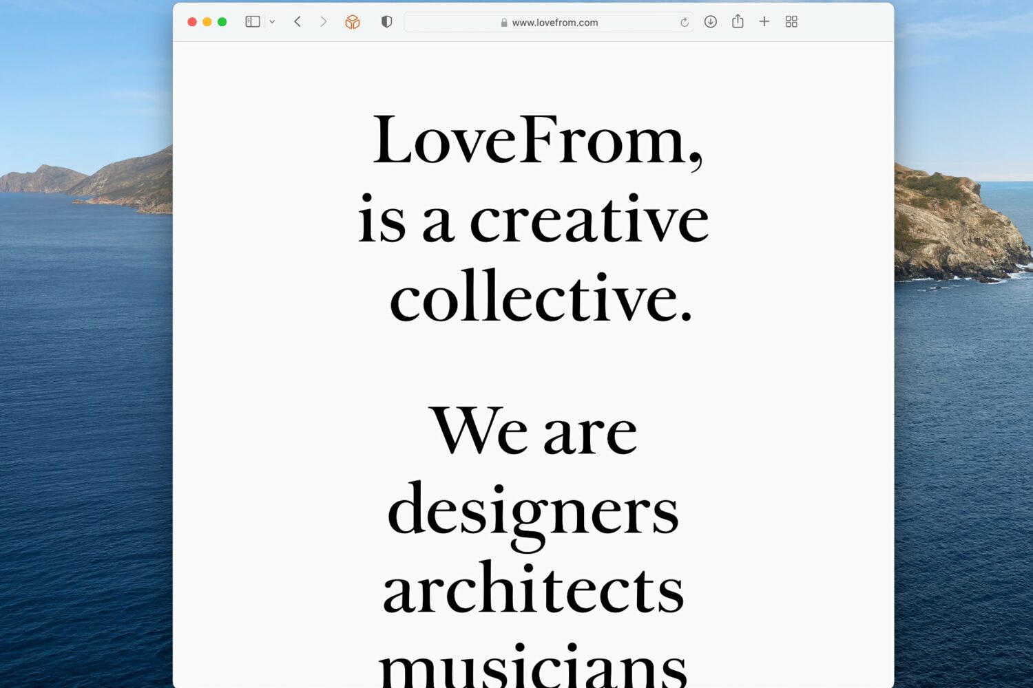 A screenshot of the LoveFrom website in the Apple Safari browser