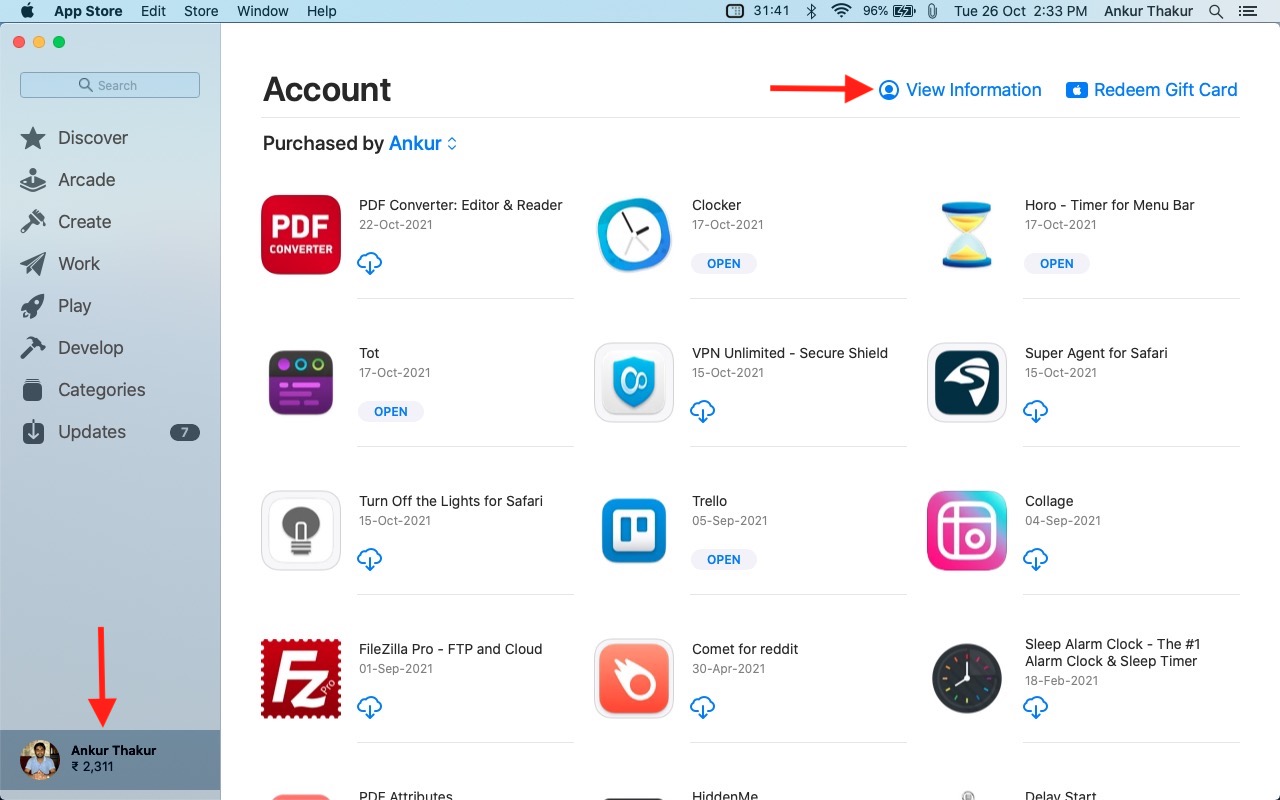 Mac App Store showing Apple ID balance