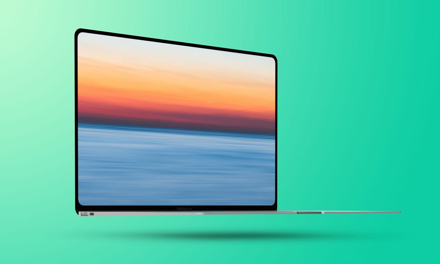A mockup of a 2022 MacBook Air with a notched display, set against a green gradient background