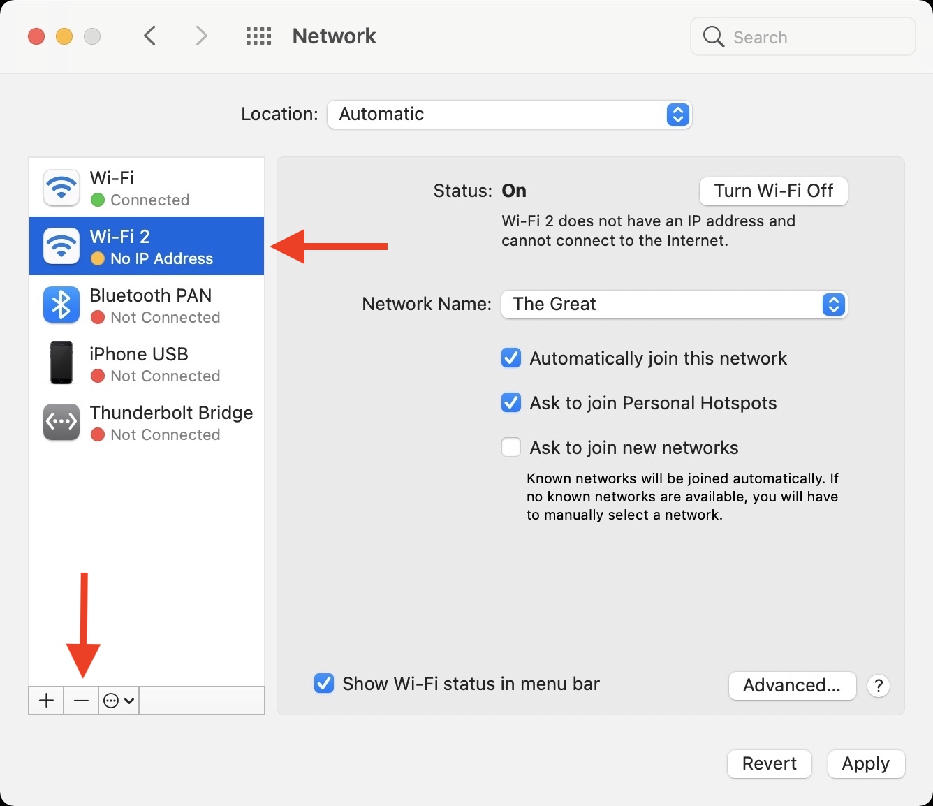 Remove multiple network entries of same kind in Mac System Preferences