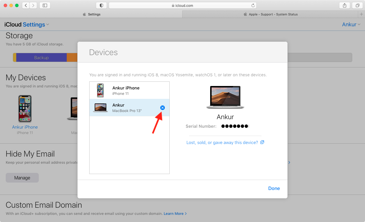 Remove your Mac from Apple Account using iCloud