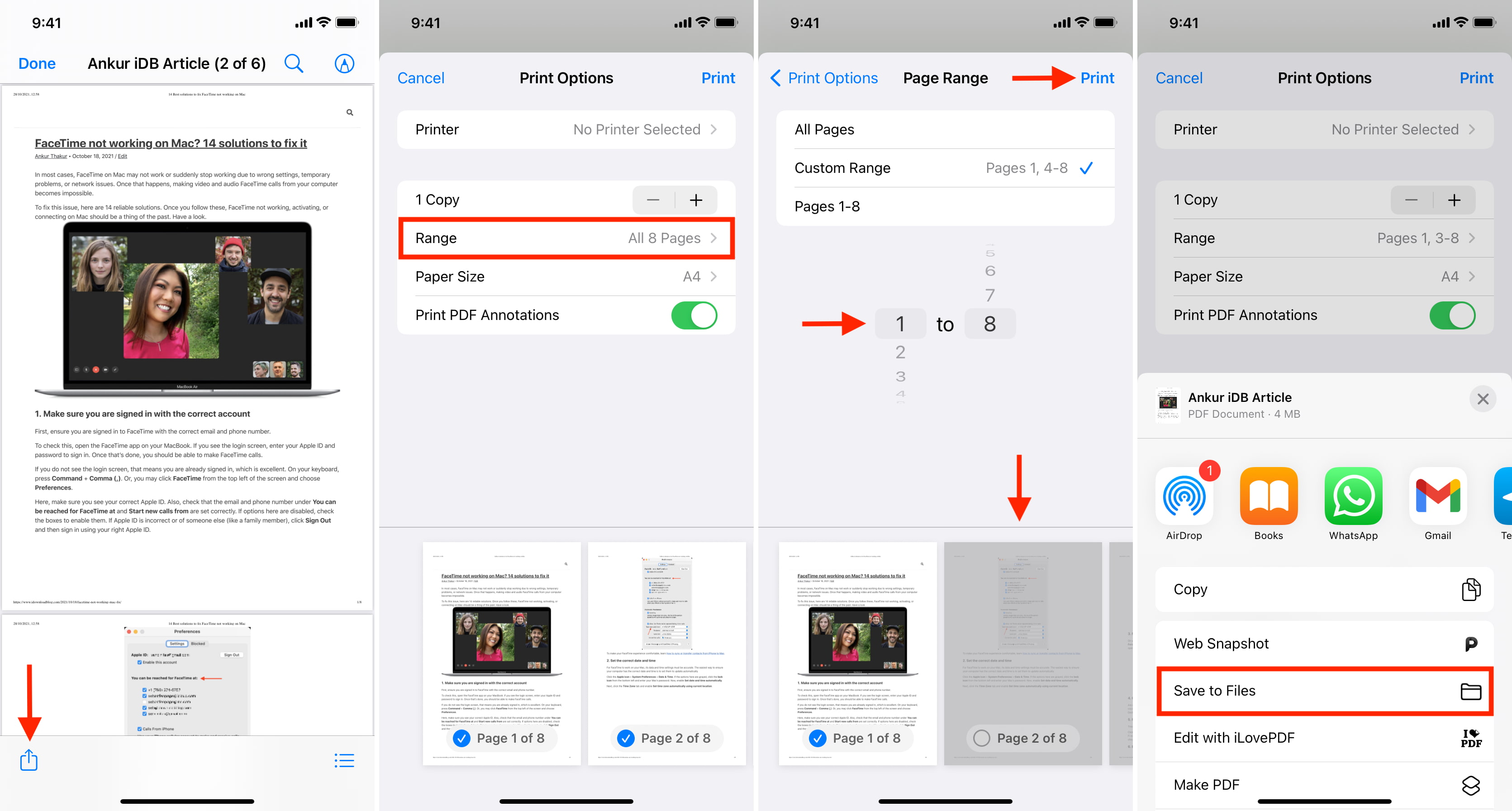 Dividi un PDF su iPhone utilizzando la funzione Stampa