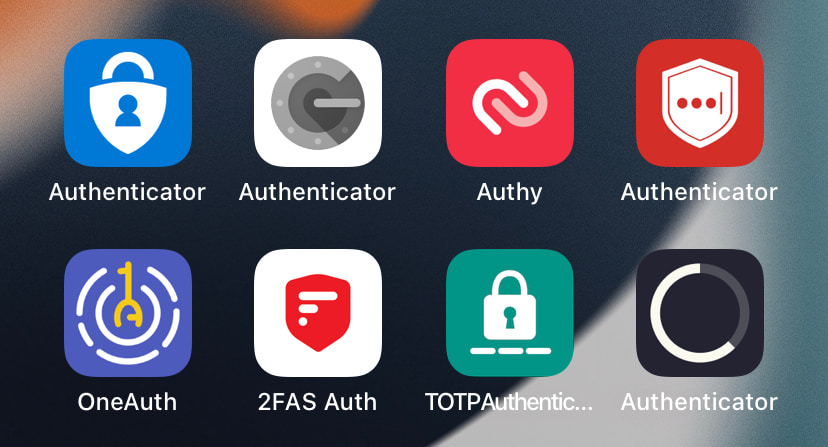 Various third-party two authenticator apps on iPhone