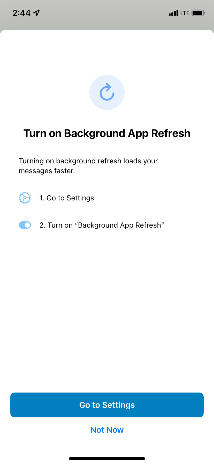 WhatsApp asking users to enable Background App Refresh on iPhone