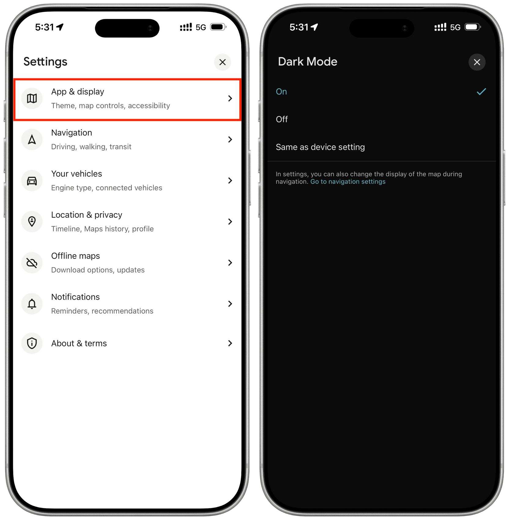 How to turn on Dark Mode in Google Maps on iPhone