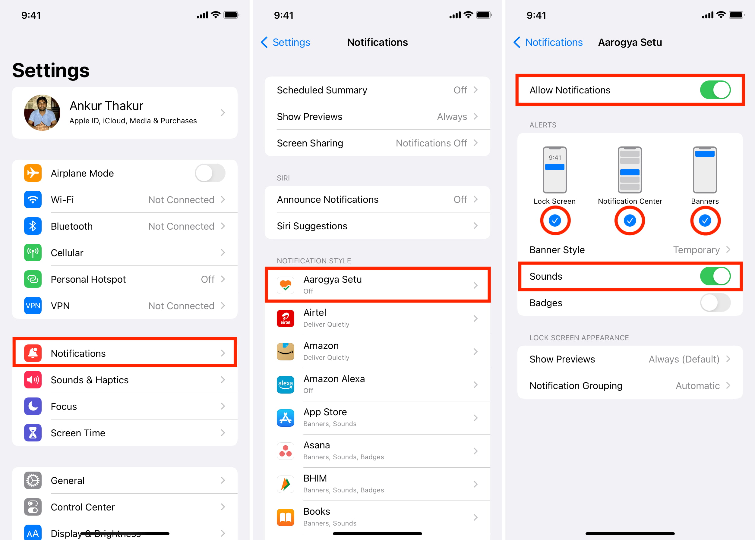 Allow Notifications for an app in iPhone Settings